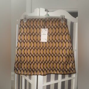 Stradivarius Geometric Brown and Yellow Mini Skirt